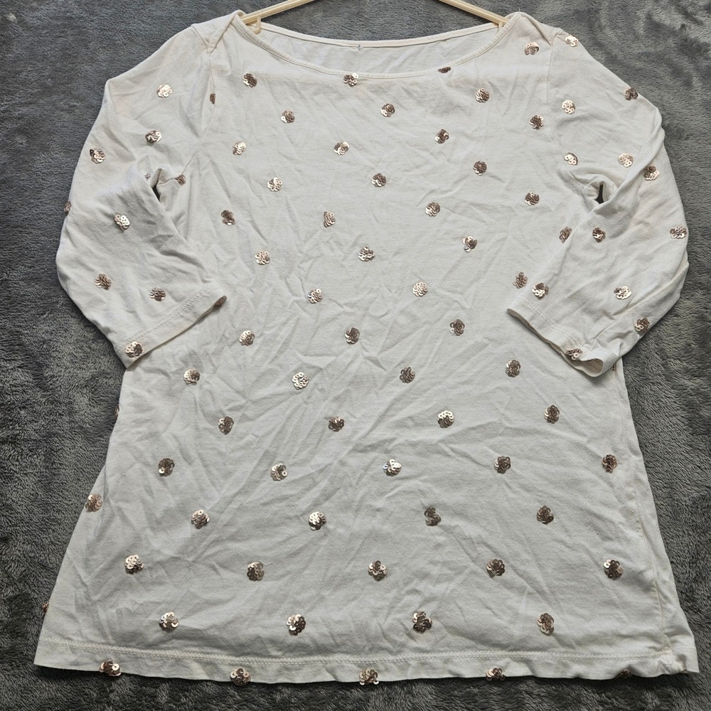 Old Navy Factory Cream Sequin Polka Dot 3/4 Sleeve Boatneck Top Rose Gold Small